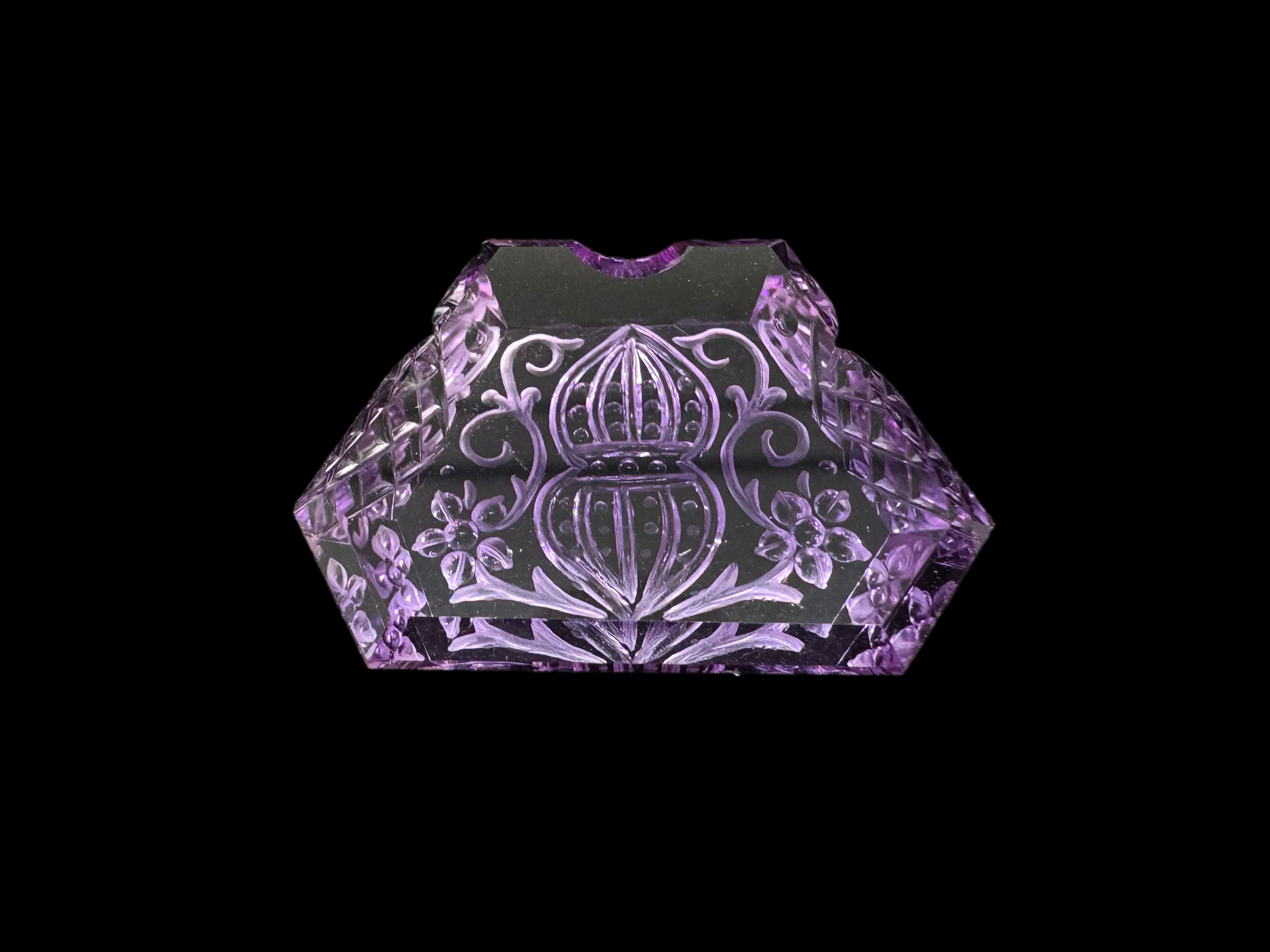 Dark Amethyst carved (Design) cut stone 25x34x8H | Wt-54.5 Ct | SKU-DG_T0061_052