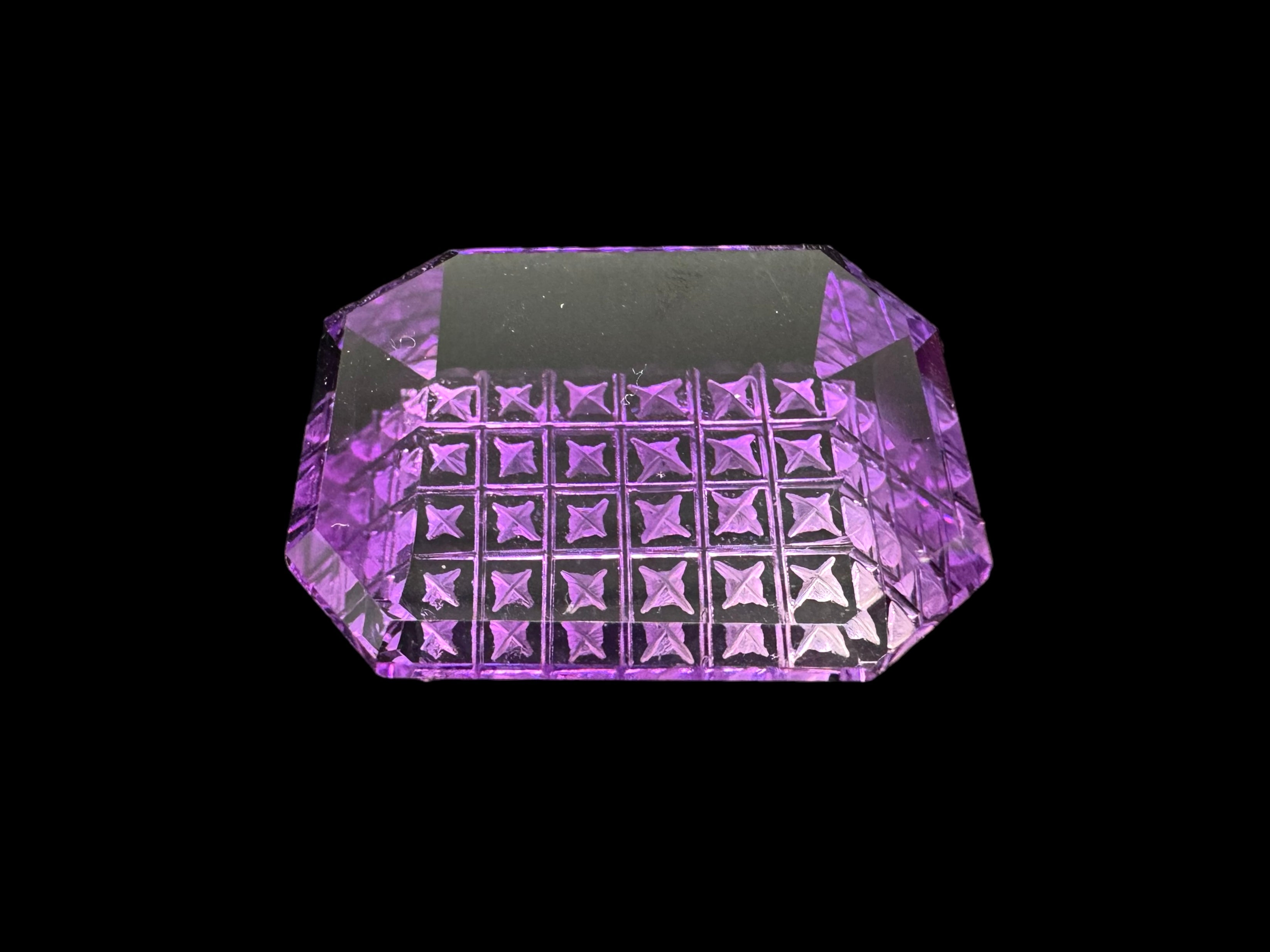 Dark Amethyst carved (Design) cut stone 20x25x8H | Wt-38.79 Ct | SKU-DG_T0061_013