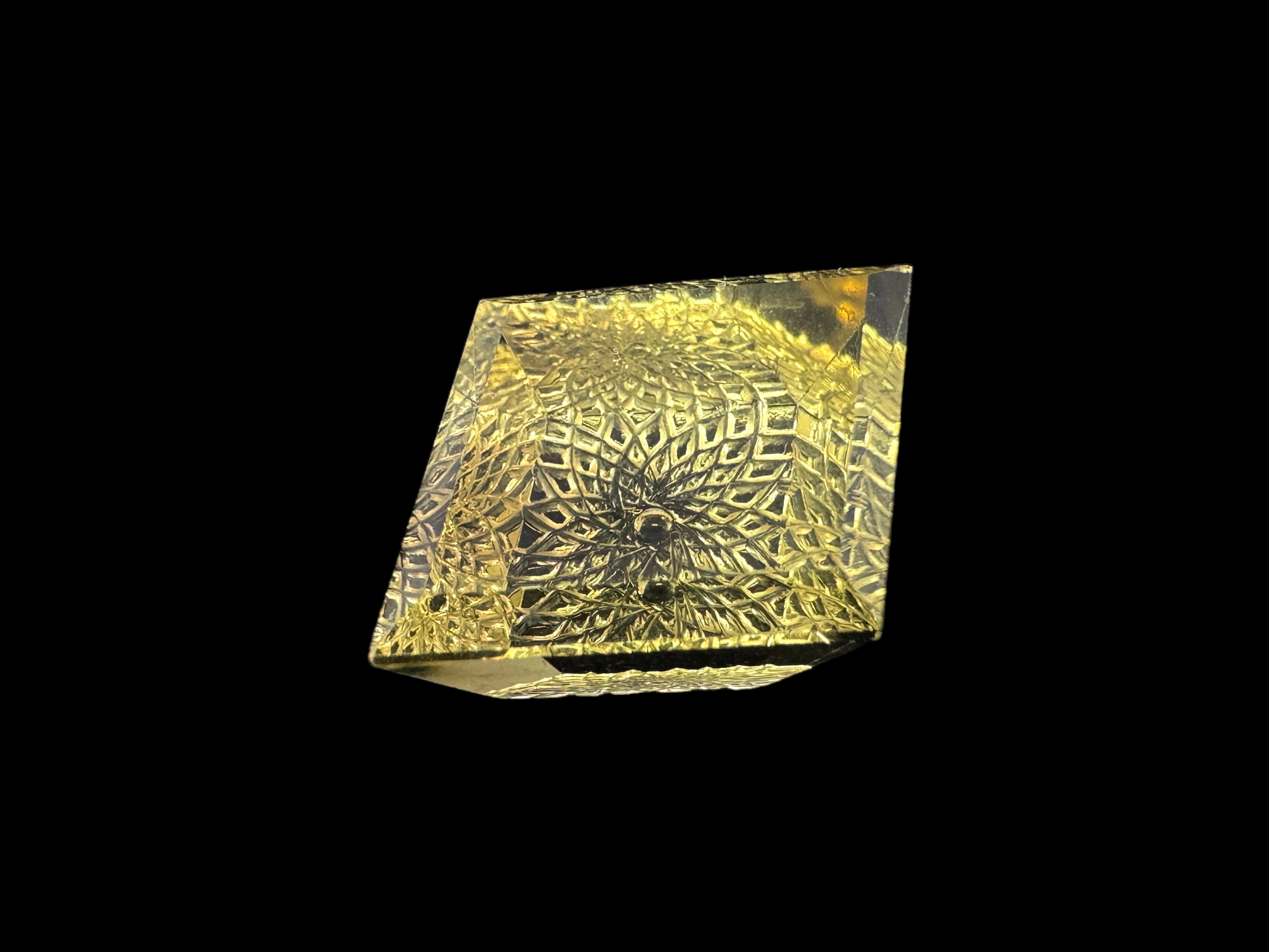 Green Gold (Lemon) carved (Flower) cut stone 18x23x9.50H | Wt-19.58 Ct | SKU-DG_T0061_014