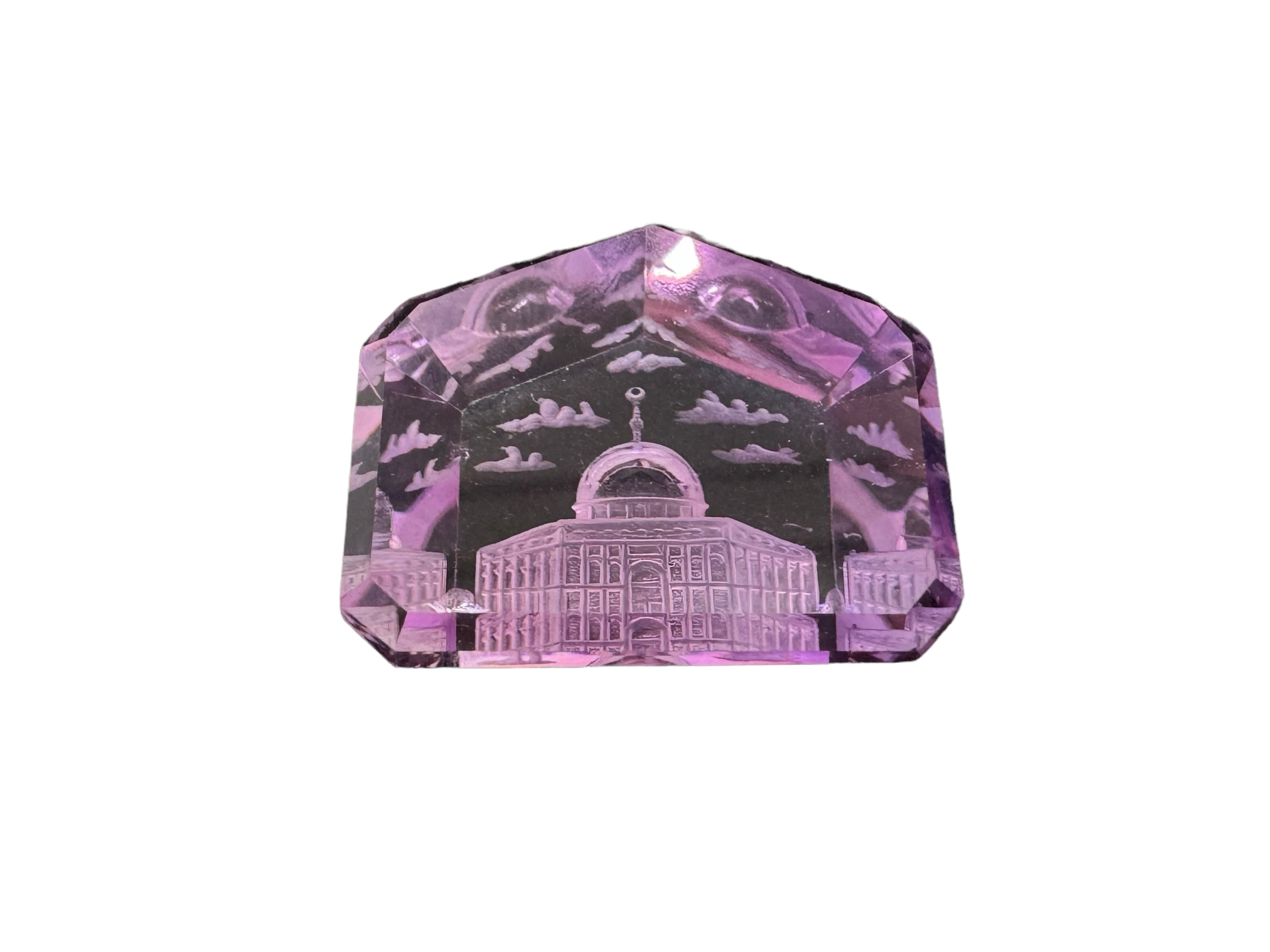 Medium Amethyst carved (Mosque) cut stone 21x24x11H | Wt-47.38 Ct | SKU-DG_T0061_048