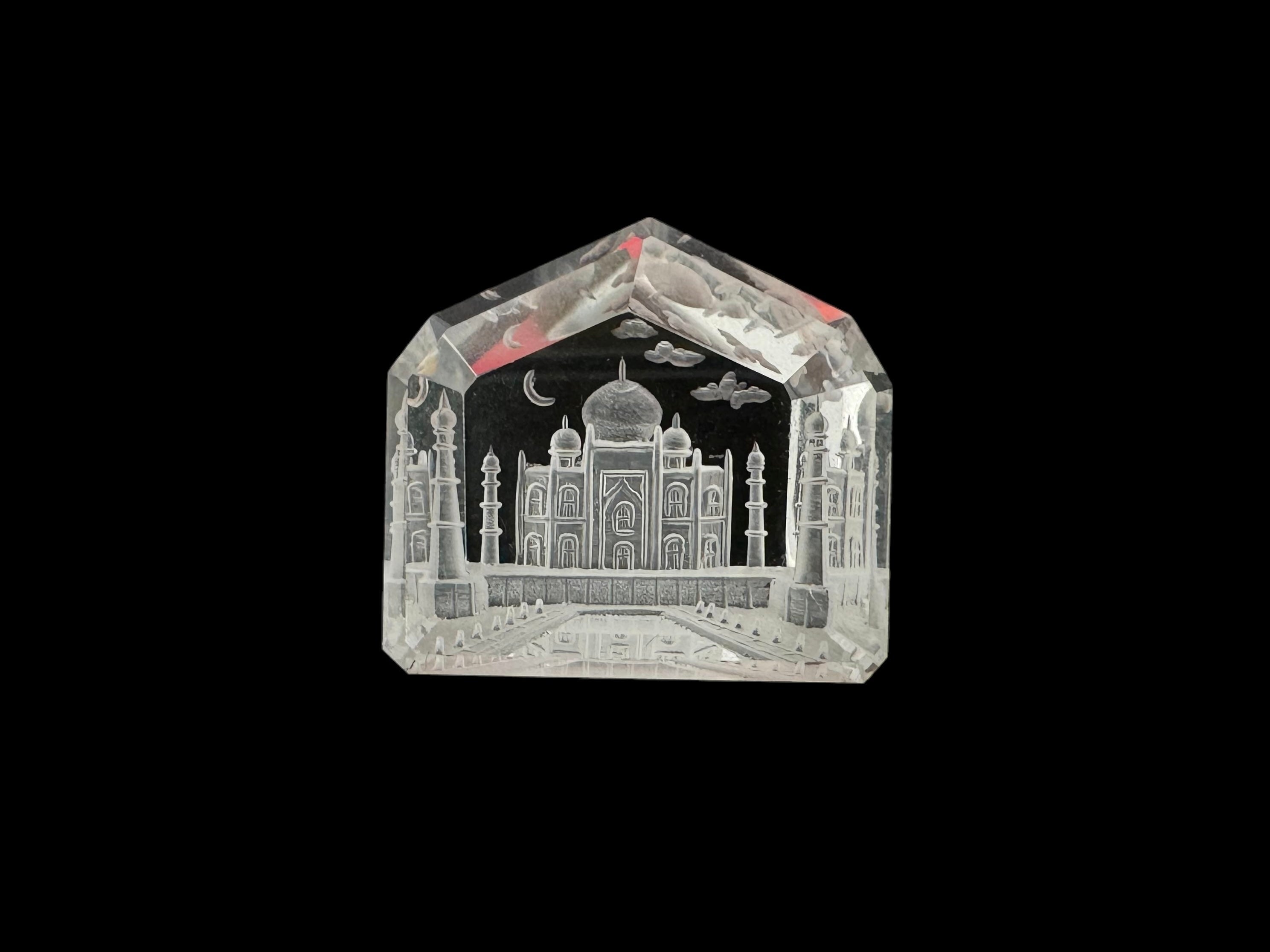 Rock Crystal carved (Taj Mahal) cut stone 19x23x10H | Wt-49 Ct | SKU-DG_T0061_040