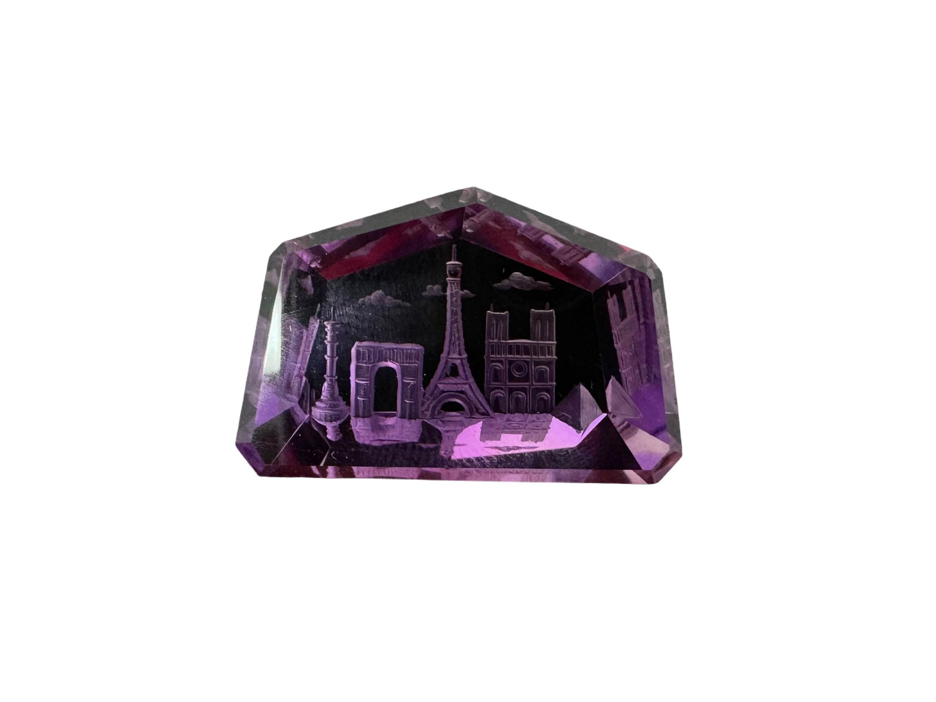 Dark Amethyst carved (Effil Tower) cut stone 20x30x8H | Wt-37.38 Ct | SKU-DG_T0061_038