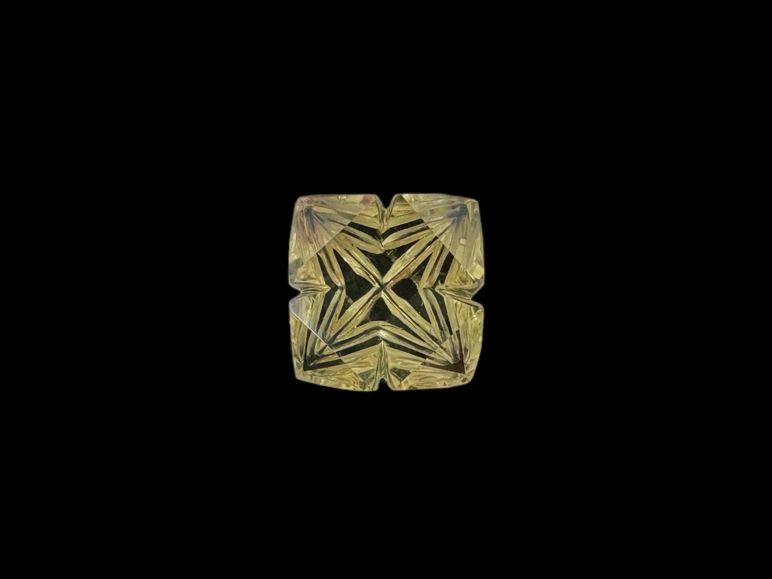 Green Gold (Lemon) carved (Design) cut stone 13x13x7H | Wt-9.37 Ct | SKU-DG_T0061_046