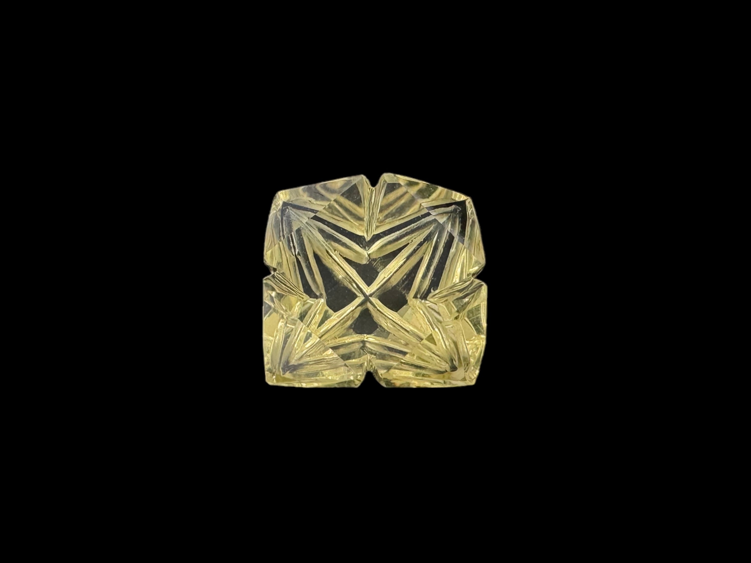 Green Gold (Lemon) carved (Design) cut stone 13x13x7H | Wt-9.37 Ct | SKU-DG_T0061_046