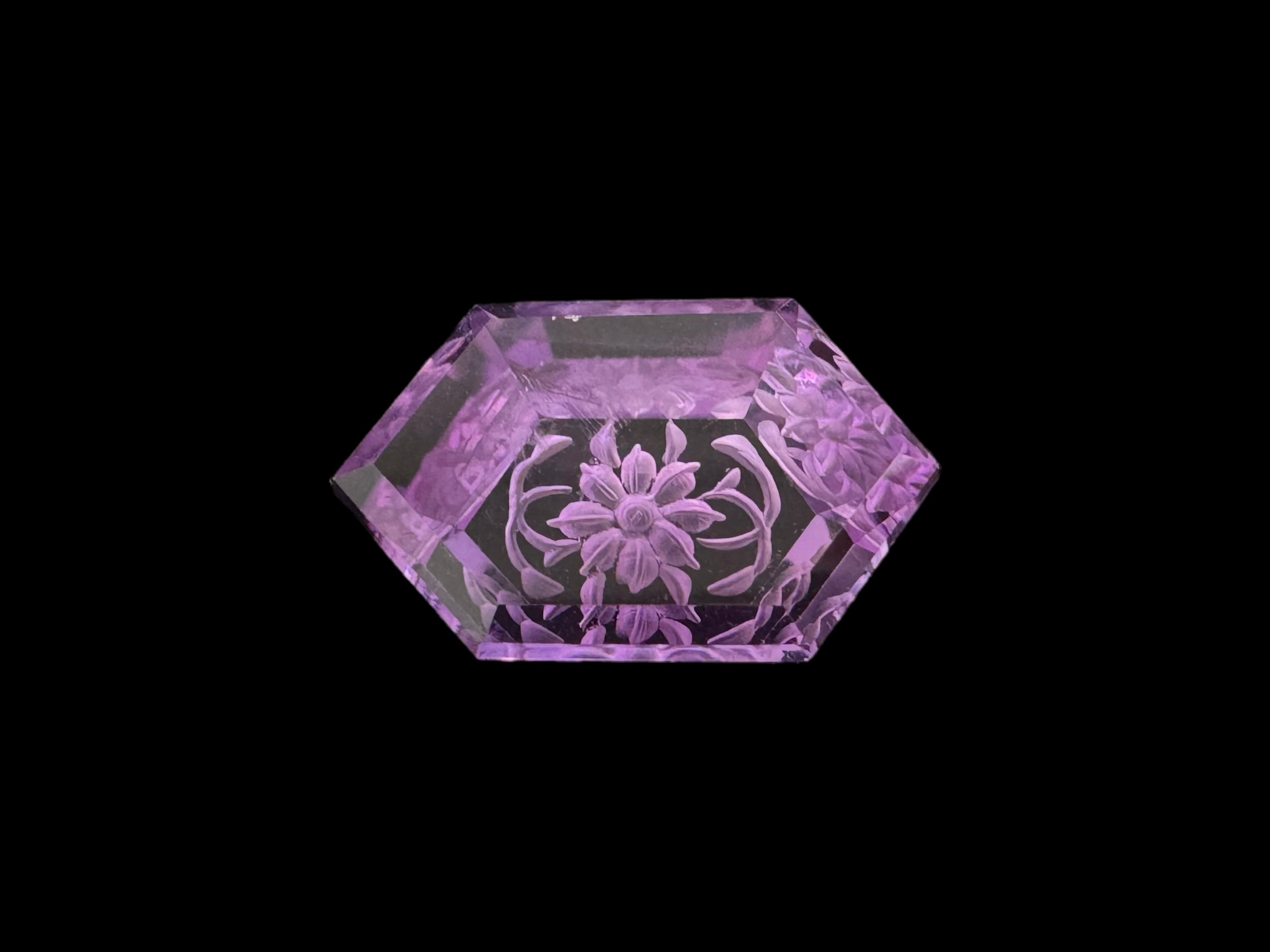 Dark Amethyst carved (Flower) cut stone 13x20x8H | Wt-13.62 Ct | SKU-DG_T0061_023